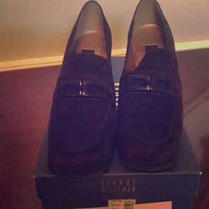 Brown suede block heels